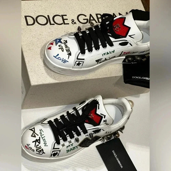 Dolce & Gabbana Portofino Printed Sneaker Size 37.5 - Picture 5 of 6